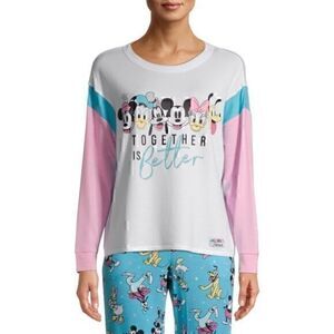 Disney Womens White Blue Pink Long Sleeve Sleepwear T Shirt Size XL